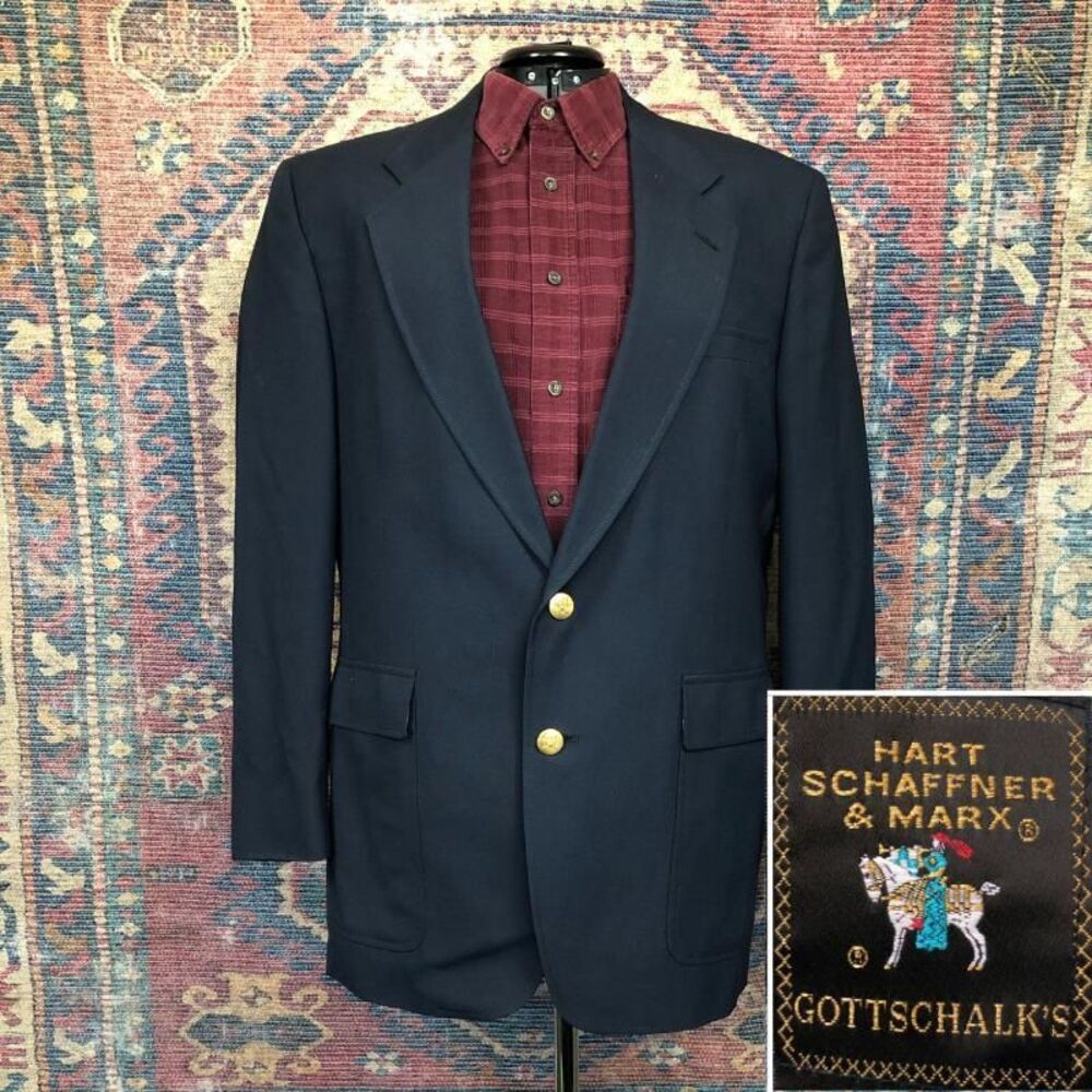 VTG Hart Schaffner Blazer Mens 44R Blue 90s Jack Nicklaus Sport Coat Suit Jacket